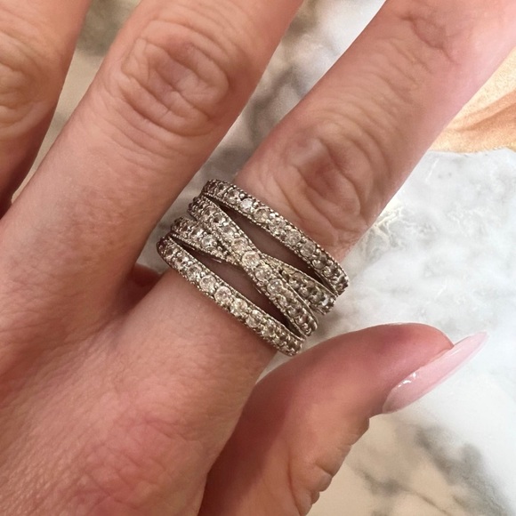 ď¸Beautiful Wide 4 row Crossover Diamond Ring Solid 925 Sterling Silver -See pics - Picture 6 of 17